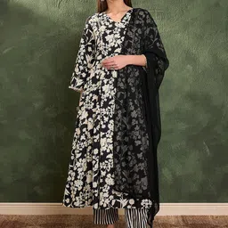 Shae by SASSAFRAS Ethnic Motifs Printed Pure Cotton Kurta with Trousers & With Dupatta-picture-42