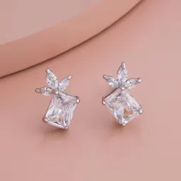 Kushal's Fashion Jewellery Rhodium Plated Zircon Studded Geometric Studs Earrings-image-101