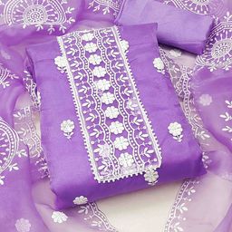 KALINI Floral Embroidered Thread Work Organza Unstitched Dress Material-image-68