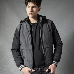 VOLTEDGE Men Hooded Colourblocked Cotton Casual Lightweight Bomber Jacket-45