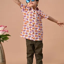 MoMaa Boys Comfort Animal Opaque Striped Casual Shirt-49