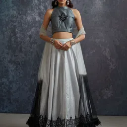 Vedika Soni Embroidered Mirror Work Silk Ready To Wear Lehenga & Blouse With Dupatta-picture-13