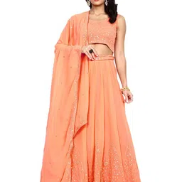 TIKODI Embroidered Sequinned Semi-Stitched Lehenga & Unstitched Blouse With Dupatta-18