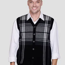 aarbee Men Checked Woollen Front Open Sweater-picture-10