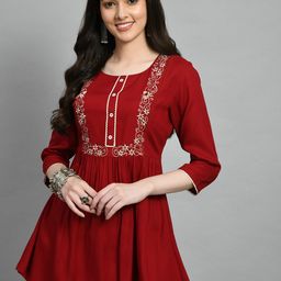 KALINI Embroidered Gathered A-Line Tunic-17