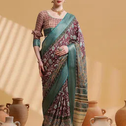 Sangria Ethnic Motif Printed Sarees With Blouse-image-44