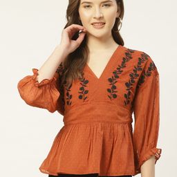 Antheaa Women Rust Brown & Black Self Design A-Line Top-image-86