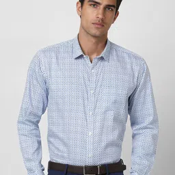 V Dot Men Slim Fit Spread Collar Geometric Printed Cotton Casual Shirt-image-65