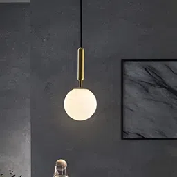 KINIS Gold-Toned & White Textured Spherical Shaped Ceiling Lamp image 3