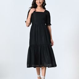 OTIRA Women Puff Sleeve Georgette Fit and Flare Midi Dress-image-41