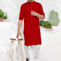 ANUJ FASHION Men Red Mandarin Collar Straight Cotton Kurta-picture-23