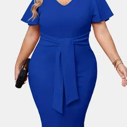 CURVE BY KOTTY Women V-Neck Plus Size Bodycon Knee Length Dress-3