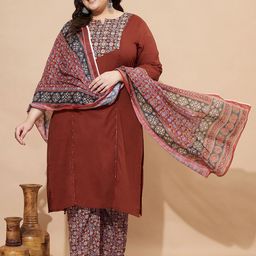 KALINI Women Floral Printed Regular Kurta with Trousers & With Dupatta-picture-49