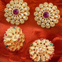 DIVASTRI Set Of 2 Gold-Plated Circular Studs Earrings-17