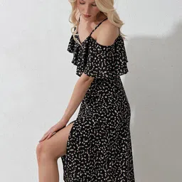 Trend Alacati stili Floral Printed Shoulder Straps Cold-Shoulder Sleeves Fit & Flare Dress-image-21