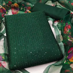 SHADOW & SAINING Striped Embroidered Sequinned Gadwal Cotton Unstitched Dress Material-image-6