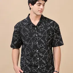 Bushirt Men Classic Cuban Collar Abstract Printed Oversized Casual Shirt-image-41