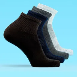 LUX MOZZE Men Pack Of 4 Assorted Cotton Stretchable Moisture Absorbent Ankle-Length Socks-image-64