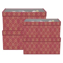 Kuber Industries Maroon 4 Pieces Printed Drawer Organisers With Transparent Lid image 2