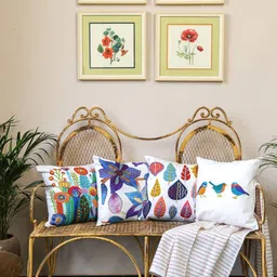 Crown of Poppies Multicoloured Set of 5 Asian Garden Square Cushion Covers And Throw Set-picture-43