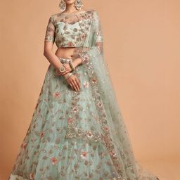 ODETTE Embroidered Sequinned Net Semi Stitched Lehenga & Blouse With Dupatta-picture-40