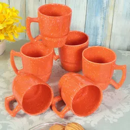 FABINALIV Orange & White Printed Ceramic Glossy Mugs Set of Cups and Mugs-57