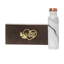 INTERNATIONAL GIFT White & Grey Printed Copper Water Bottle with Best Wishes Tag-image-59