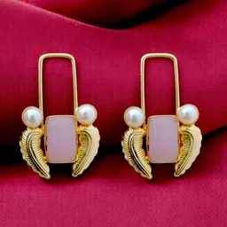 TISHUL JEWELS Gold-Plated Artificial Stones & Pearls Studded Geometric Drop Earrings-41