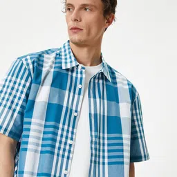 Koton Men Relaxed Fit Spread Collar Tartan Checked Cotton Casual Shirt-image-69