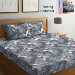 FABINALIV Grey & Beige Floral 300 TC King Bedsheet with 2 Pillow Covers-image-68