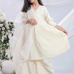 BAESD Girls Embroidered Regular Sequinned Kurta with Palazzos & With Dupatta image 4