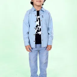 KiddoPanti Boys Pure Cotton Shirt And T-Shirt With Trousers-image-44