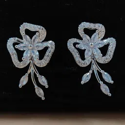 JYONA Silver-Plated Cubic Zirconia Studded Contemporary Drop Earrings-12