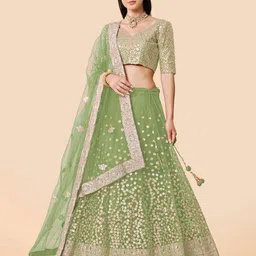 Fusionic Embroidered Semi-Stitched Lehenga & Unstitched Blouse With Dupatta-image-62
