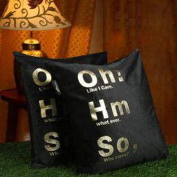 hosta homes Black Quoted Velvet 16 x 16 Inches Cushion Covers (Set of 2)-picture-39