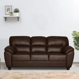woodsworth from pepperfry Bari Leatherette 3 Seater Sofa In Dark Brown Colour-picture-5