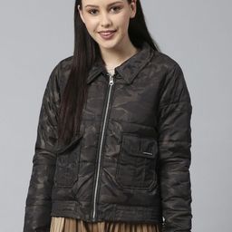 Campus Sutra Women Brown Camouflage Windcheater Bomber Jacket-53