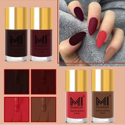 MI FASHION Set of 4 Nail Polish - Seal Brown, Cocoa Bean, Fire Engine Red, Pickled Bean-24