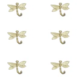 IndianShelf Gold-Toned 6 Pieces Iron Dragonfly Cloth Hanger for Wall Hooks-57