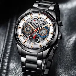 Curren Men Brass Dial & Stainless Steel Wrap Around Analogue Watch CR-8391-Black-White-image-47