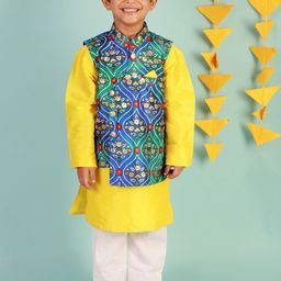 KID1 Boys Blue Floral Printed Kurta with Trouser with digital print Jacket-image-99