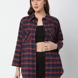 Smarty Pants Women Maroon Checked Lightweight Longline Open Front Jacket-15