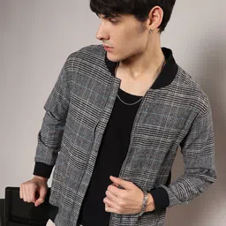 Campus Sutra Black Checked Windcheater Bomber Jacket-image-73