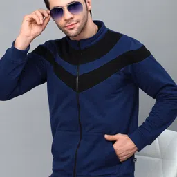 Rigo Men Blue Colourblocked Fleece Lightweight Outdoor Open Front Jacket-12