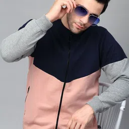 Rigo Men Pink Colourblocked Fleece Lightweight Outdoor Open Front Jacket-14