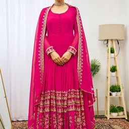 Fusionic Round Neck Embellished Woven Georgette Maxi Dress-image-51