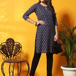 Meeranshi Ethnic Motifs Printed Keyhole-Neck Cotton Straight Kurta-picture-25