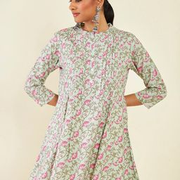 Soch Floral Printed Mandarin Collar Pleated Tunic-29