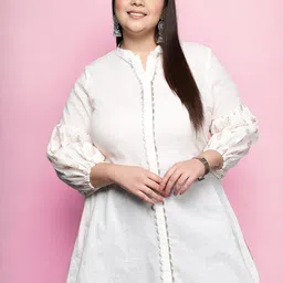 A PLUS BY AHALYAA Plus Size Mandarin Collar Printed Cotton Tunic-picture-32