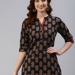 IRIDAA JAIPUR Black & Red Ethnic Motifs Printed Cotton Kurti-9